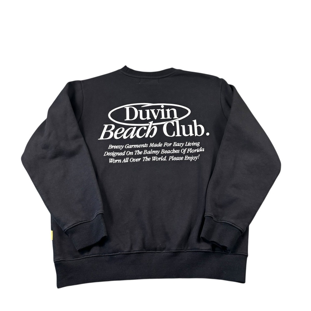 Duvin Beach Club Black Cotton Fleece Lined Crewneck Sweater Size Medium